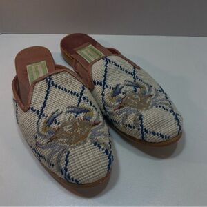 Snapdragon Shoes Mules Needlepoint Boho Wool Slip On Crab‎ Large Anthropology